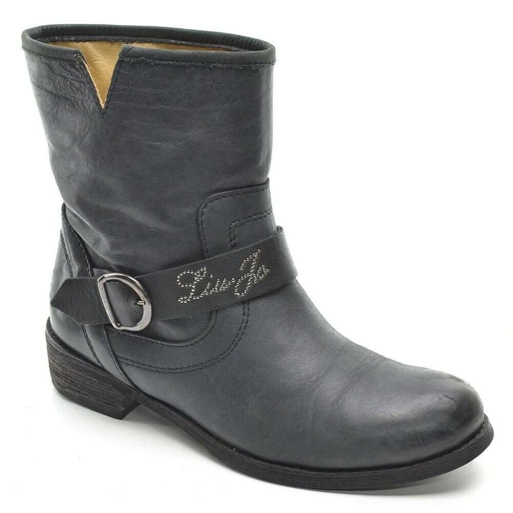 Liu Jo Signature Gray Leather Buckle Moto Boots 40